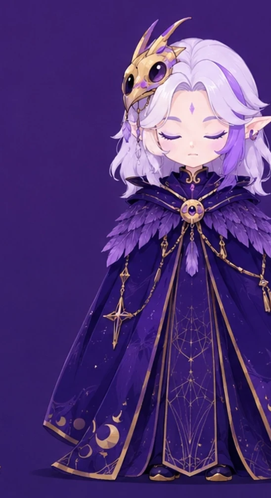 Long-haired Ora character design in a purple cloak