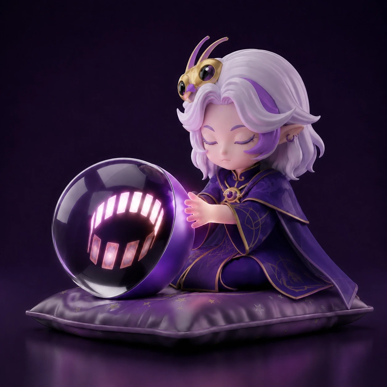 Ora, the long-haired AI companion, sitting beside the OraOrb crystal ball